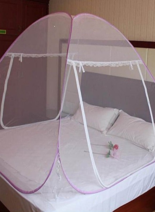 ans Double Bed King Size Foldable Polyster Mosquito Net with Two Doors (Purple) - Image 2