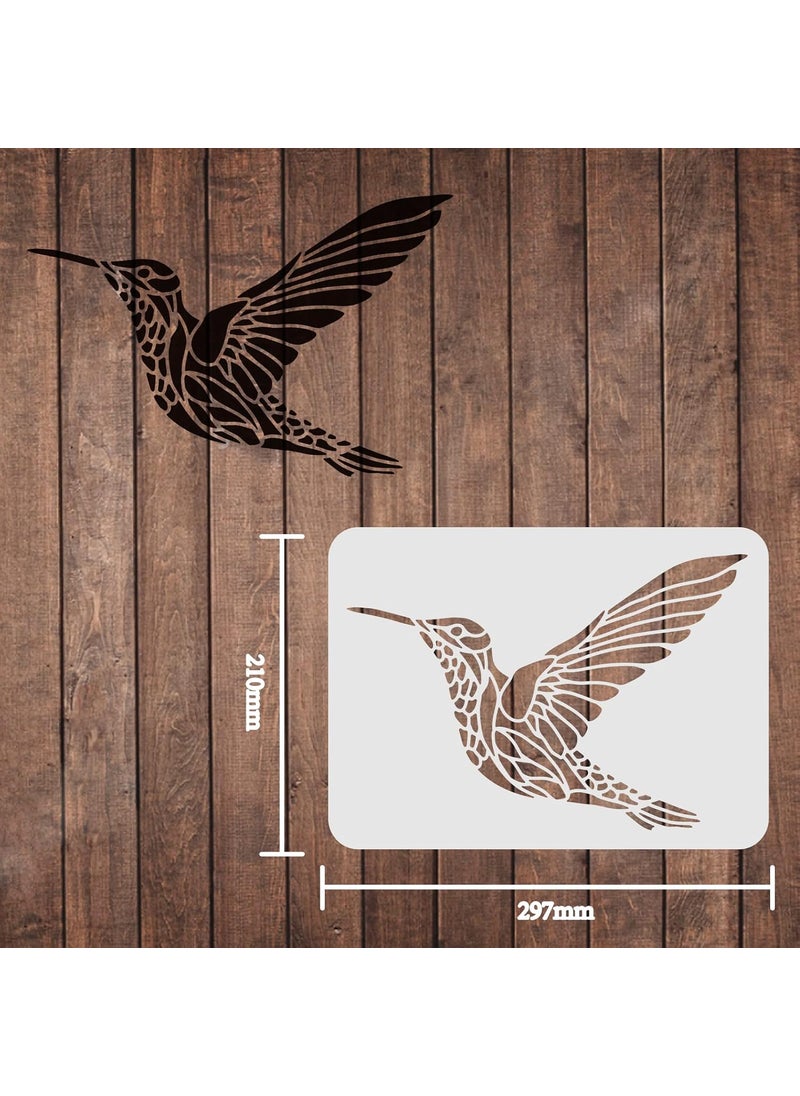 FINGERINSPIRE FINGERINSPIRE Hummingbird Stencil Template 11.6x8.3 inch Plastic Hummingbird Pattern Drawing Painting Stencils Rectangle Reusable Stencils for Painting on Wood, Floor, Wall and Tile  - Image 2
