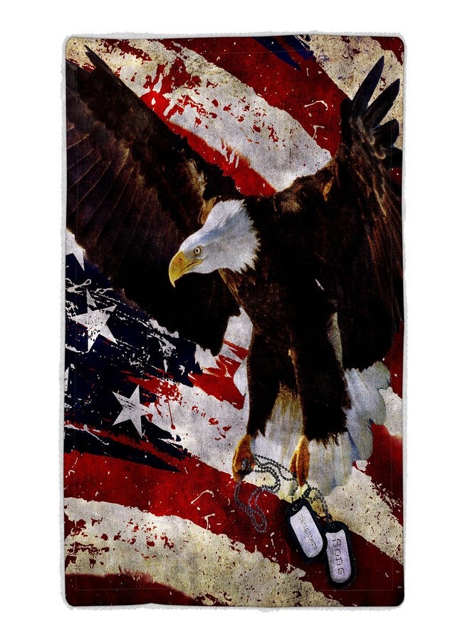Lavish Home Sherpa Fleece Throw Blanket - American Flag Bald Eagle Print, Lightweight Hypoallergenic Bed Couch Plush Blanket for Adults and Kids - Image 2