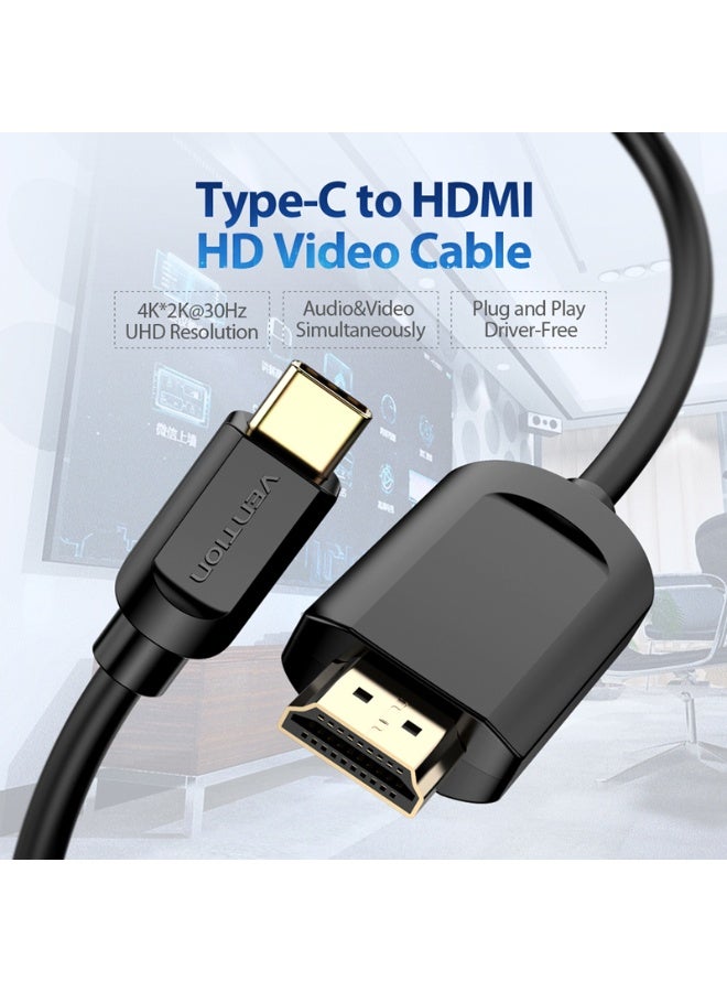 فينشن كابل VENTION من النوع C إلى HDMI بطول 2 متر باللون الأسود، طراز CGRBH - Image 3