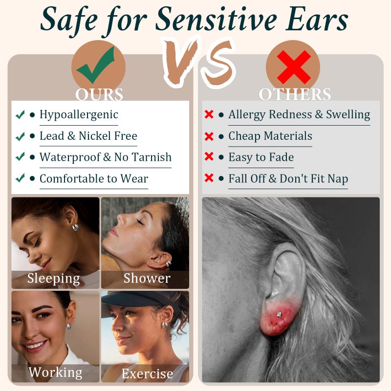 Poxtex 925 Sterling Silver Thick Chunky Huggie Hoop Earrings for Women, Hypoallergenic Small Cartilage Hoops Stacks, Lightweight Dainty Jewelry Set for Multiple Piercings 4 Pairs 12/12/12/12mm - Image 5