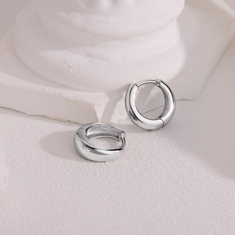 Poxtex 925 Sterling Silver Thick Chunky Huggie Hoop Earrings for Women, Hypoallergenic Small Cartilage Hoops Stacks, Lightweight Dainty Jewelry Set for Multiple Piercings 4 Pairs 12/12/12/12mm - Image 4