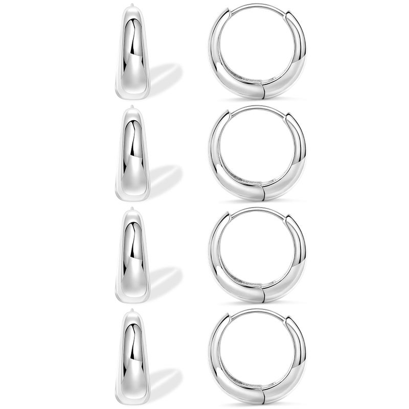 Poxtex 925 Sterling Silver Thick Chunky Huggie Hoop Earrings for Women, Hypoallergenic Small Cartilage Hoops Stacks, Lightweight Dainty Jewelry Set for Multiple Piercings 4 Pairs 12/12/12/12mm - Image 1