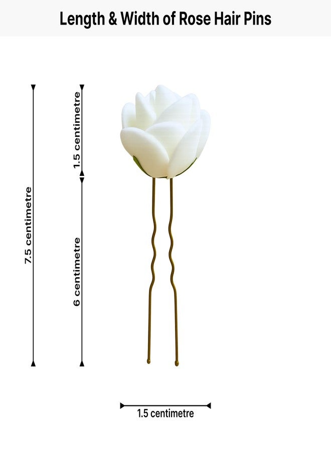 MILAPARK CRAFTS Handmade White Rose Hair Pins for Women – Elegant Bridal Juda Accessories, U-Shaped Hair Fork, Foam & Fabric Floral Pins for Wedding & Parties – Pack of 6 - Image 2