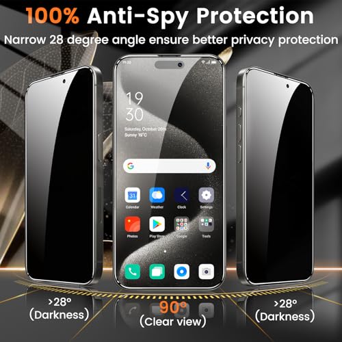 Lesakit 4+4 Pack Privacy Screen Protector for iPhone 15 Pro Max 6.7-Inch with 4 Pack Camera Lens Protector, Anti Spy Tempered Glass Film 9H Hardness Case Friendly - Image 3