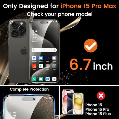 Lesakit 4+4 Pack Privacy Screen Protector for iPhone 15 Pro Max 6.7-Inch with 4 Pack Camera Lens Protector, Anti Spy Tempered Glass Film 9H Hardness Case Friendly - Image 2