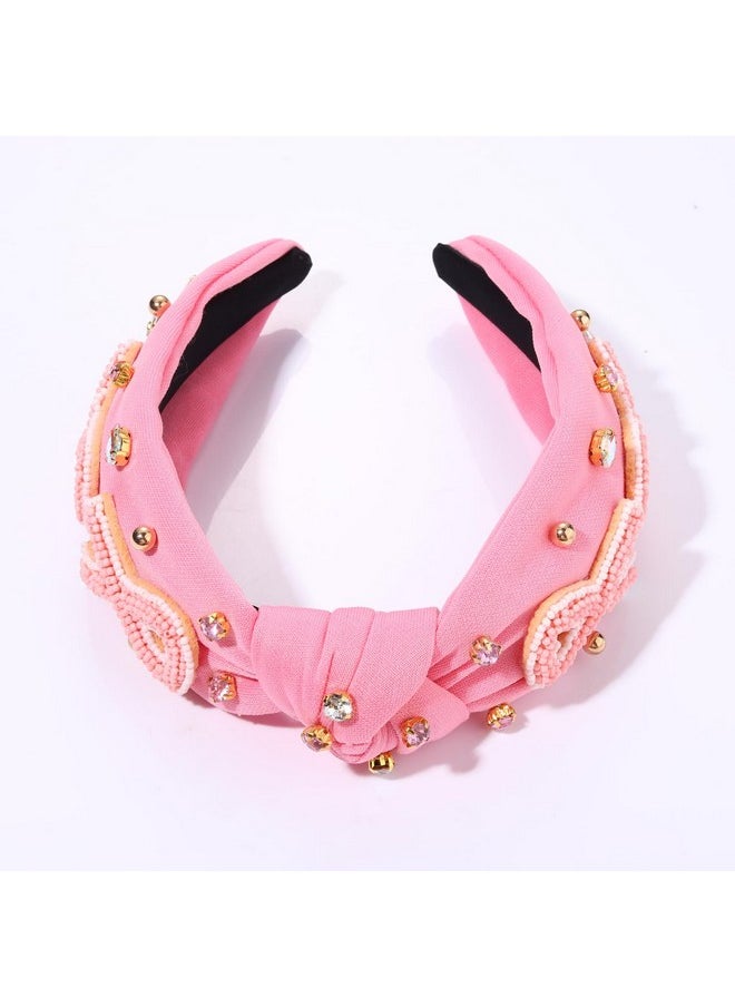 YAHPERN Pink Ribbon Headband Breast Cancer Awareness Headband Beaded Rhinestone Crystal Knotted Headband Jeweled Embellished Wide Top Knot Headbands Breast Cancer Survivor Hair Accessories Gifts  - Image 4