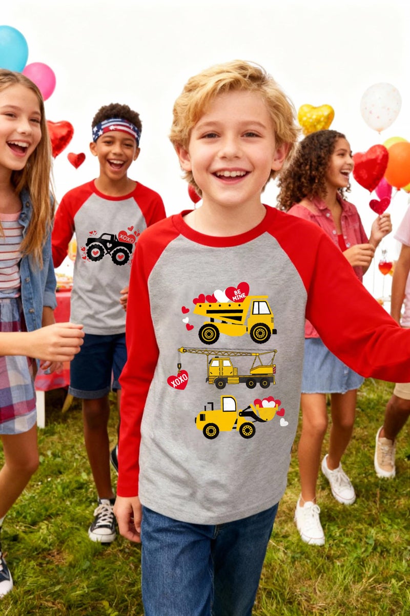 Joctoh Kids Valentine's Gift Shirt Boys Monster Truck Love Heart T-Shirts Raglan Long Sleeve Tops Toddler Spring Tees 5t 6t - Image 3