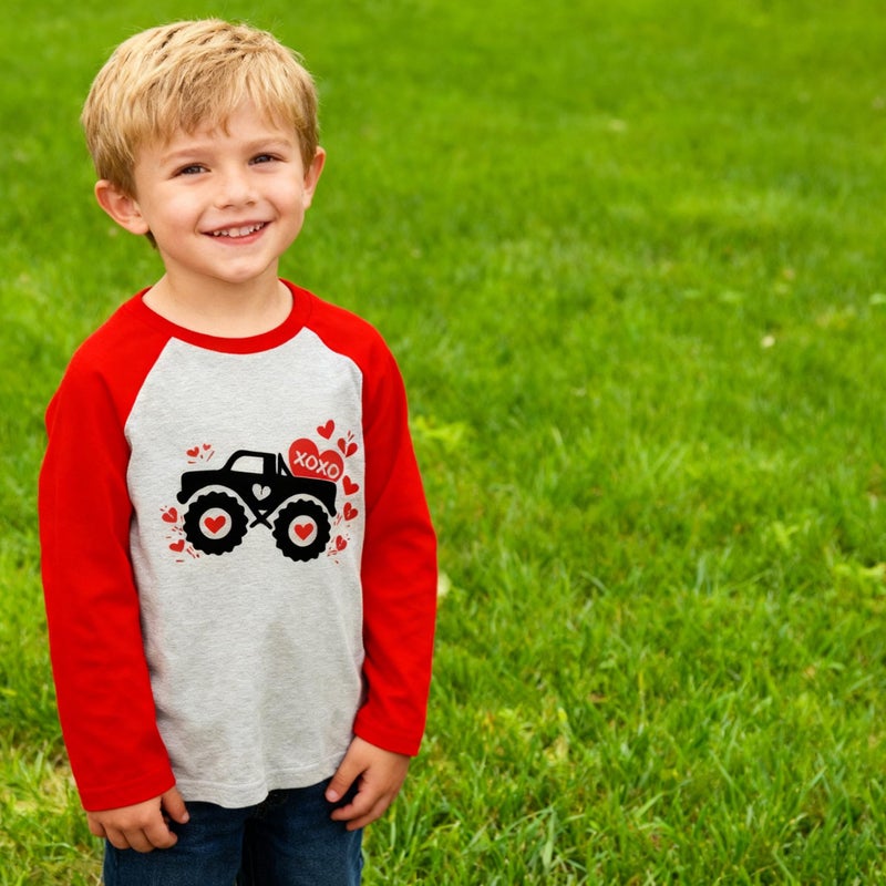 Joctoh Kids Valentine's Gift Shirt Boys Monster Truck Love Heart T-Shirts Raglan Long Sleeve Tops Toddler Spring Tees 5t 6t - Image 2