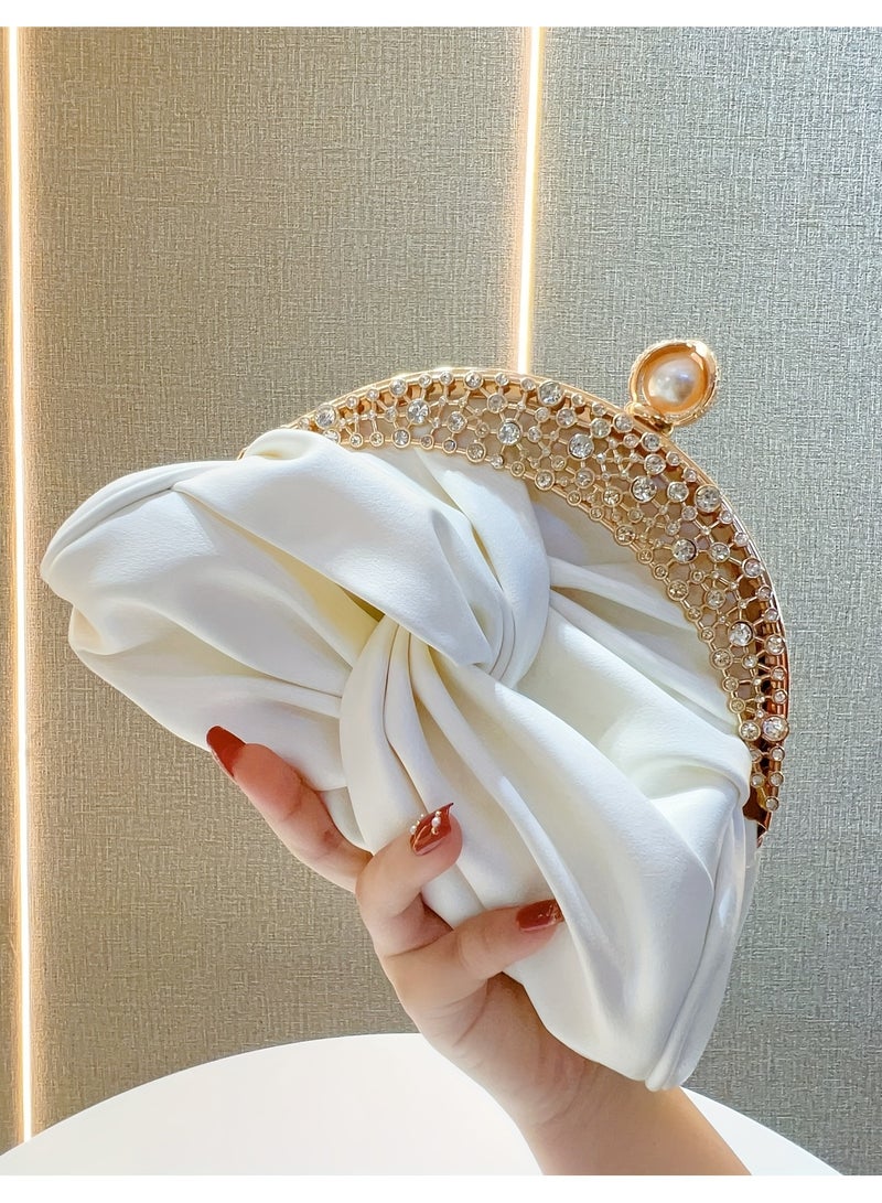 AROAQ Elegant Mini Clutch with Golden Rhinestone Crown, Removable Shoulder Strap, and Pearl Accents - Perfect for Evening Parties, Banquets, and Special Occasions, Ladies' Handbag - Image 1