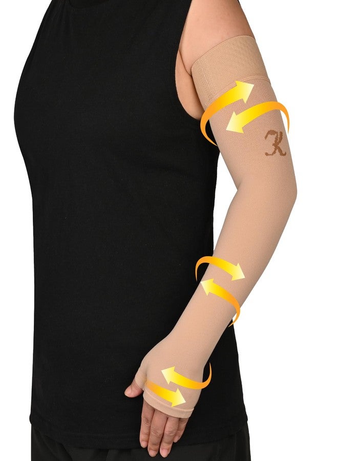 KEKING Lymphedema Compression Arm Sleeve with Gauntlet for Women Men, 20-30 mmHg Medical Graduated Compression Arm Brace, Full Arm Support Brace for Pain Relief, Arthritis, Swelling, Single Beige XXL - Image 1
