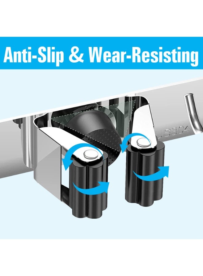 jaexest Heavy Duty Metal Mop and Broom Holder, Rust Proof, 5 Racks, 4 Hooks, Sturdy Stainless Steel, Space Saving, Easy Installation, Multi-Functional - Image 3