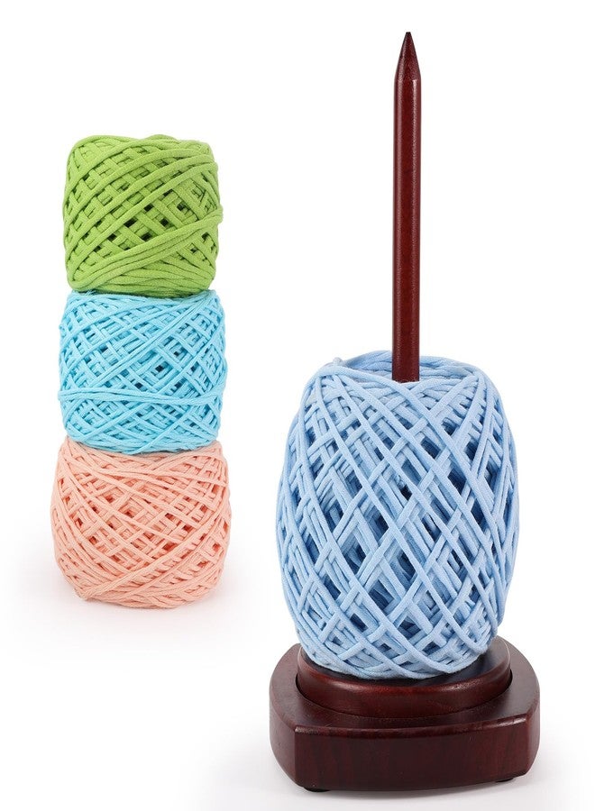 Caydo Wooden Yarn Holder for Knitting and Crocheting, Easy Install and Operate Yarn Spinner Holder, Yarn Spinner with Yarn Storage, Perfect Crochet Gift for Craft Enthusiasts - Brown - Image 1