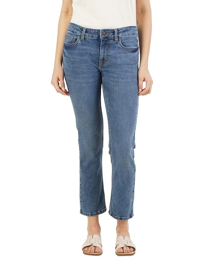 inkd Marine Blue Women's Slim Fit Jeans - Mid-Rise | Cotton Blend | Stretchable | Classic 5 Pocket Styling | Jeans for Women for Women | Best Price UAE