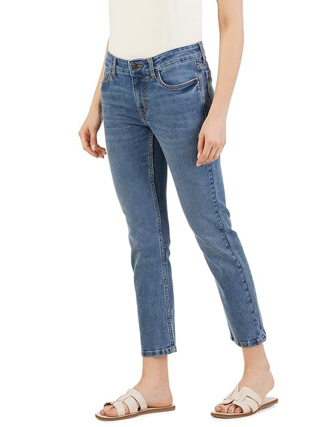 inkd جينز نسائي ضيق - متوسط الارتفاع | مزيج القطن | قابل للتمدد | تصميم كلاسيك 5 بوكيتيب | جينز للنساء - Image 1