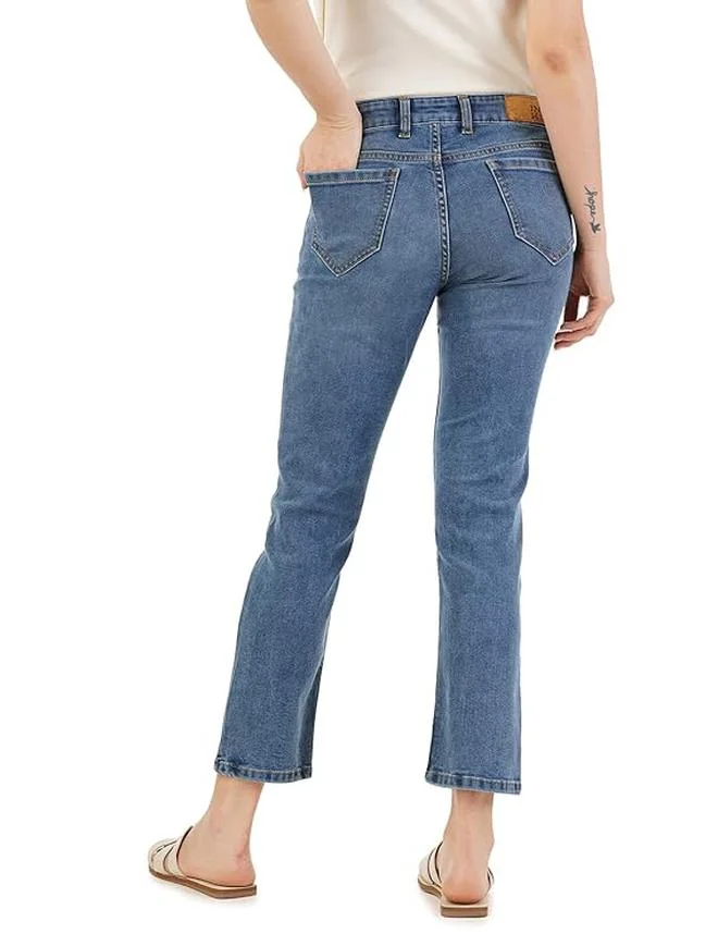 inkd Marine Blue Women's Slim Fit Jeans - Mid-Rise | Cotton Blend | Stretchable | Classic 5 Pocket Styling | Jeans for Women for Women | Best Price UAE