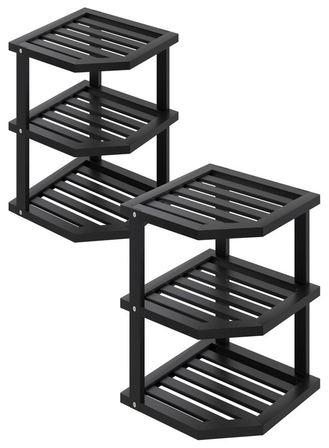 VERTORGAN 3 Tier Bamboo Corner Shelf(2 Pack),Dish Drying Rack,Plate Organizer,Kitchen Spice Rack for Countertop and Cabinet(Black) - Image 1