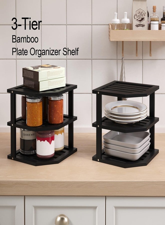 VERTORGAN 3 Tier Bamboo Corner Shelf(2 Pack),Dish Drying Rack,Plate Organizer,Kitchen Spice Rack for Countertop and Cabinet(Black) - Image 3