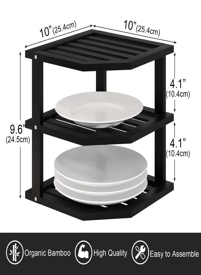 VERTORGAN 3 Tier Bamboo Corner Shelf(2 Pack),Dish Drying Rack,Plate Organizer,Kitchen Spice Rack for Countertop and Cabinet(Black) - Image 2