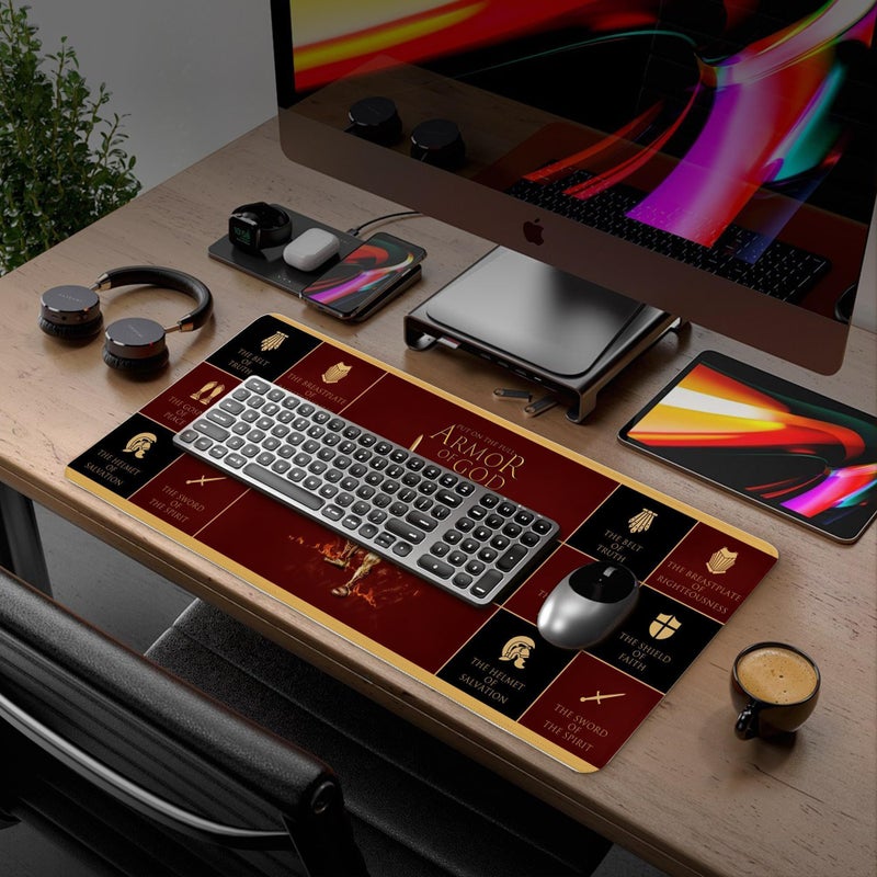 TSLOVER Christian Mouse Pad,Jesus XXL Gaming Mouse Pads,Inspirational Armor of God Mousepad,Large Waterproof Non-Slip Rubber Desk Mat with Stitched Edges Office Home Computer Desk Accessories,35.4 x 15.7 in - Image 3