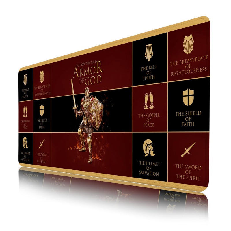 TSLOVER Christian Mouse Pad,Jesus XXL Gaming Mouse Pads,Inspirational Armor of God Mousepad,Large Waterproof Non-Slip Rubber Desk Mat with Stitched Edges Office Home Computer Desk Accessories,35.4 x 15.7 in - Image 1