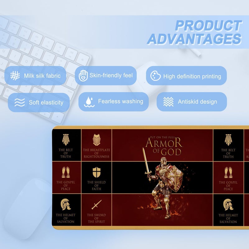 TSLOVER Christian Mouse Pad,Jesus XXL Gaming Mouse Pads,Inspirational Armor of God Mousepad,Large Waterproof Non-Slip Rubber Desk Mat with Stitched Edges Office Home Computer Desk Accessories,35.4 x 15.7 in - Image 2