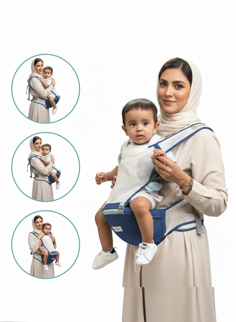 Baybee Flownest Baby Carrier for 0 to 3 Years Baby | Adjustable Baby Carry Bag with 6 Carrying Positions, Breathable Mesh Fabric & Back Support | 30° Inclined Non-Slip Padded Hip Seat Baby Carrier for Newborn| Kangaroo Bags for Toddlers Blue - Image 1