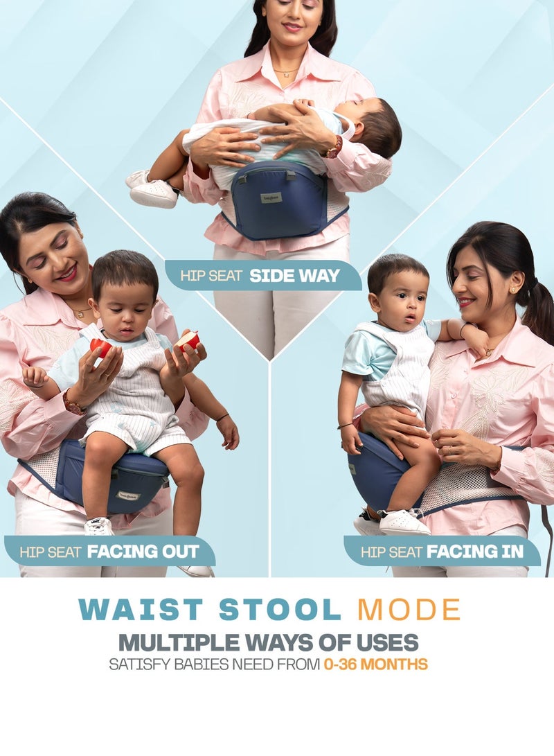 Baybee Flownest Baby Carrier for 0 to 3 Years Baby | Adjustable Baby Carry Bag with 6 Carrying Positions, Breathable Mesh Fabric & Back Support | 30° Inclined Non-Slip Padded Hip Seat Baby Carrier for Newborn| Kangaroo Bags for Toddlers Blue - Image 4