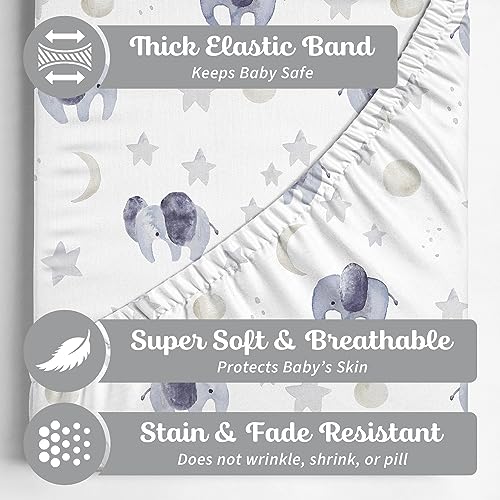 Sorrel + Fern Crib Sheets Neutral - Fitted Baby Crib Sheets Bed for Girl Boy - 2 Pack Standard & Toddler Mattress (Watercolor Elephants) - Buttery Soft Organic Cotton Blend - Image 2