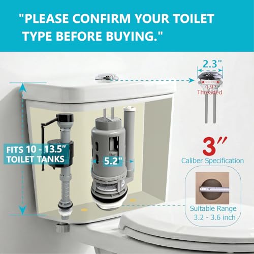 Ulinlo Pouly 3-Inch Dual Flush Valve Replacement Kit,Compatible with Glacier Bay,Aquasource,Water Ridge and Most Universal, Include Metal Tongs,Bolts,Flush Valve,Fill Valve,Gasket,Button, 1-Pack - Image 2