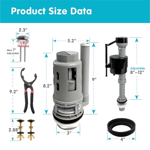 Ulinlo Pouly 3-Inch Dual Flush Valve Replacement Kit,Compatible with Glacier Bay,Aquasource,Water Ridge and Most Universal, Include Metal Tongs,Bolts,Flush Valve,Fill Valve,Gasket,Button, 1-Pack - Image 3