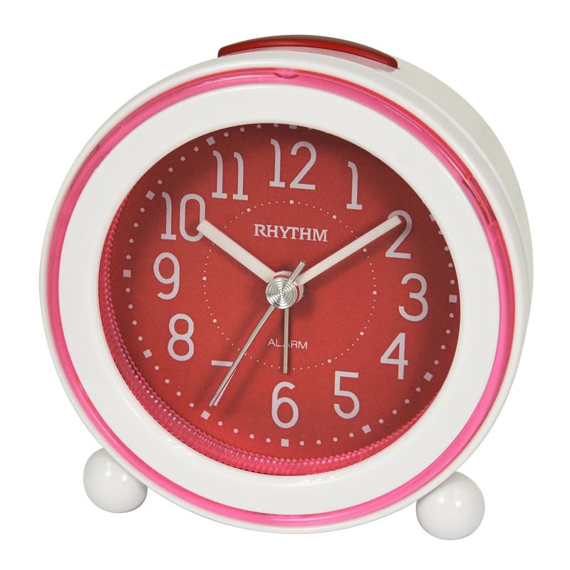 Rhythm RHYTHM Round White Color Plastic Case Beep Alarm Sound with LED Flash Light Snooze Red Dial Table Top Office Desk Clock for Study Room Home Decor Gifts Size 86 x 48 x 86 CM Weight 140 grm  - Image 1