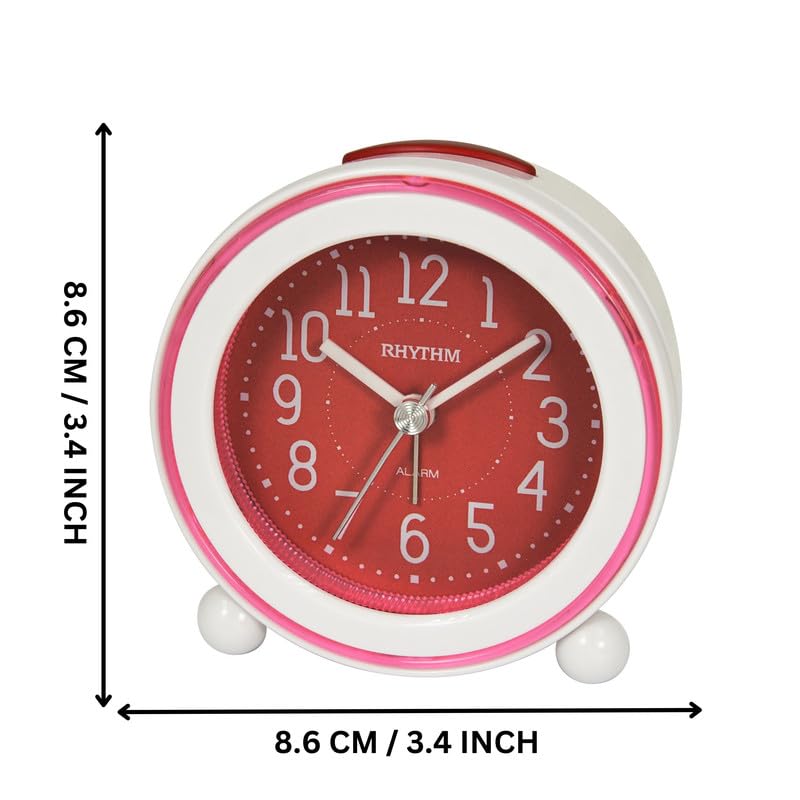 Rhythm RHYTHM Round White Color Plastic Case Beep Alarm Sound with LED Flash Light Snooze Red Dial Table Top Office Desk Clock for Study Room Home Decor Gifts Size 86 x 48 x 86 CM Weight 140 grm  - Image 3