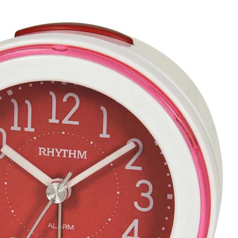 Rhythm RHYTHM Round White Color Plastic Case Beep Alarm Sound with LED Flash Light Snooze Red Dial Table Top Office Desk Clock for Study Room Home Decor Gifts Size 86 x 48 x 86 CM Weight 140 grm  - Image 2