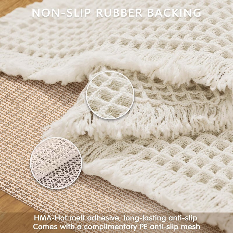 subrtex Waffle Braided Bath Mat, 16" x 24" Soft Waffle Bath Rugs, Absorbent Non Slip Bathrooom Mats, Machine Washable Area Rug for Bathroom, Quick Dry, Off White - Image 5