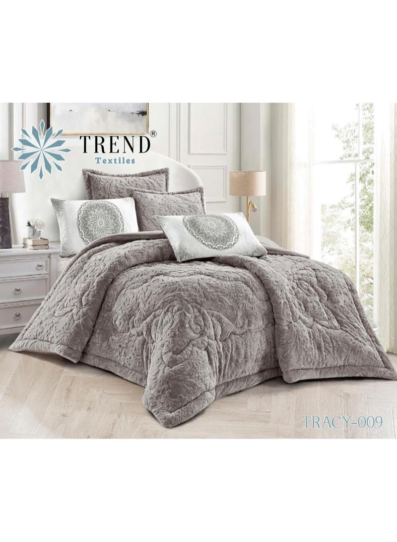 VIP Winter Velvet Bedding Set, Luxury, Grey, 6 Pieces, for Two People