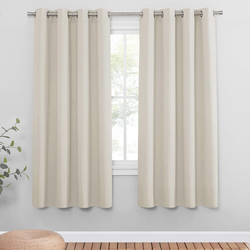 PONY DANCE Eyelet Light Beige Curtains  Thermal Insulated Privacy Energy Saving Curtains  Drapes Super Soft Cream Noise Reducing Drapes for Kids Bedroom Living Room 46 x 72 Inches 2 Panels