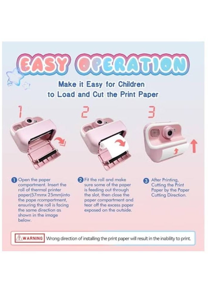 LIXES Kids Instant Camera M8 Photo Camera for Children Print Camera 32GB Storage 48MP Cameras 1080p Video 3 Photo Rolls 5 Coloring Pens  - Image 3