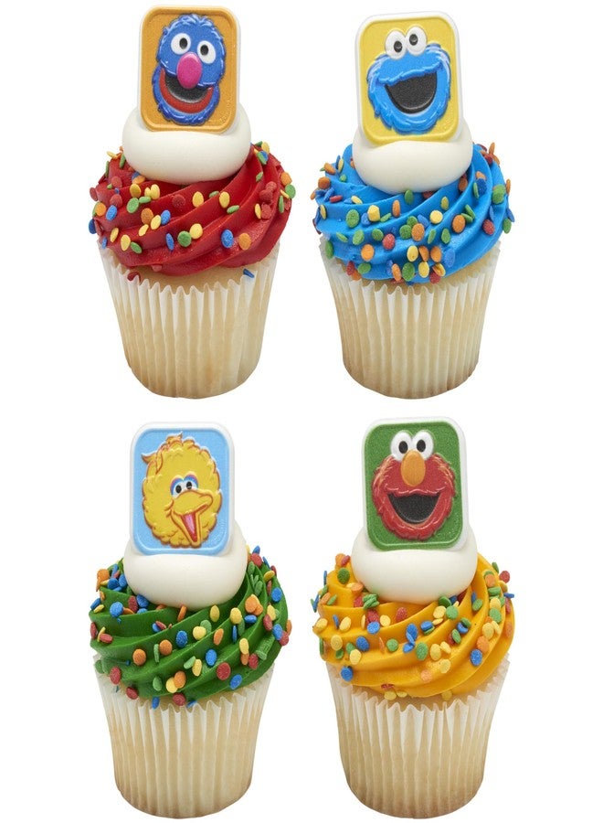 DecoPac Sesame Street Rings, 24 Cupcake Toppers Featuring Elmo, Big Bird, Cookie Monster, Grover, Bright Colorful Cupcake Decorations, Food Safe - 24 Pack - Image 5