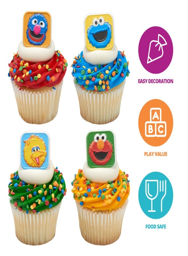 DecoPac Sesame Street Rings, 24 Cupcake Toppers Featuring Elmo, Big Bird, Cookie Monster, Grover, Bright Colorful Cupcake Decorations, Food Safe - 24 Pack - Image 2
