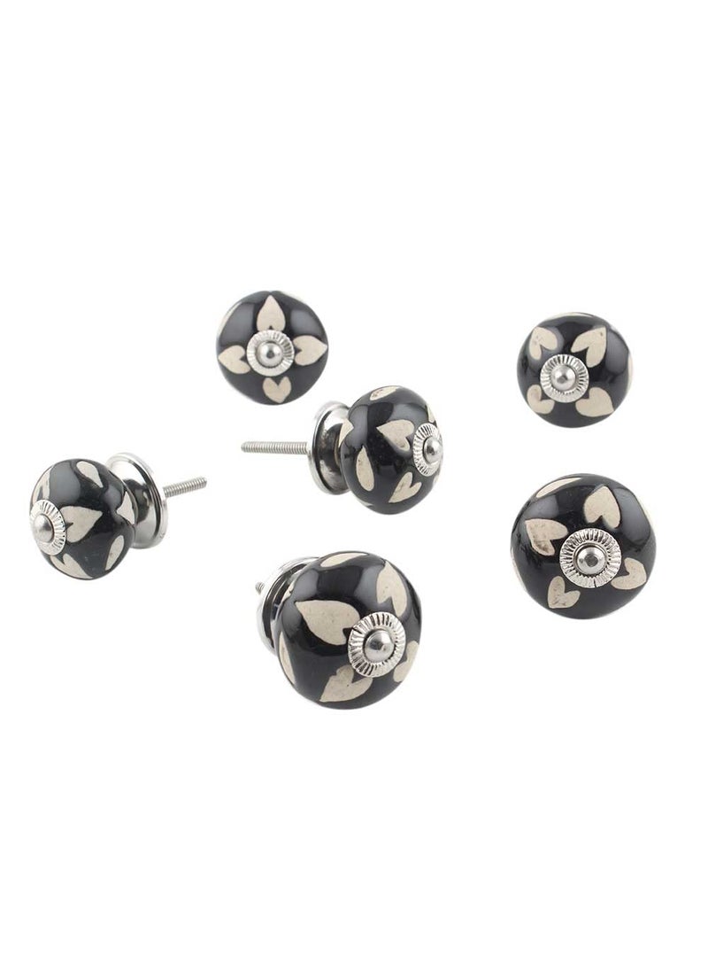 Indian-Shelf IndianShelf Pack of 6 Black Drawer Knob Ceramic Dresser Knob Round Door Handles Drawer Pull Door Pull Door Pulls for Kitchen Cabinets Decorative Door Knobs Bulk Cabinet Knobs  - Image 1