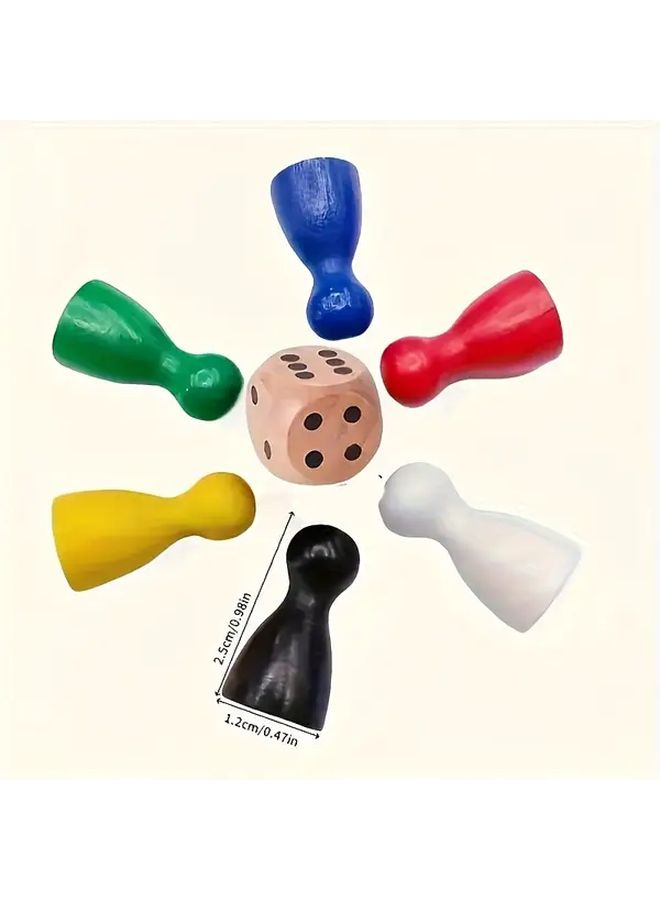 64pcs Colorful Wooden Chess Pieces and Dice for Board Game Fun Family Party - Image 2