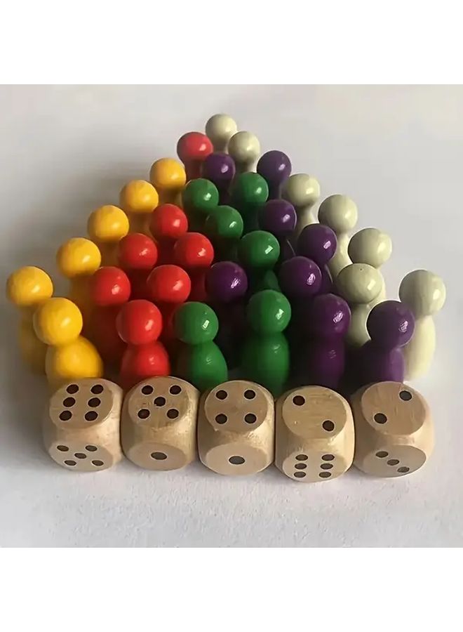 64pcs Colorful Wooden Chess Pieces and Dice for Board Game Fun Family Party - Image 1