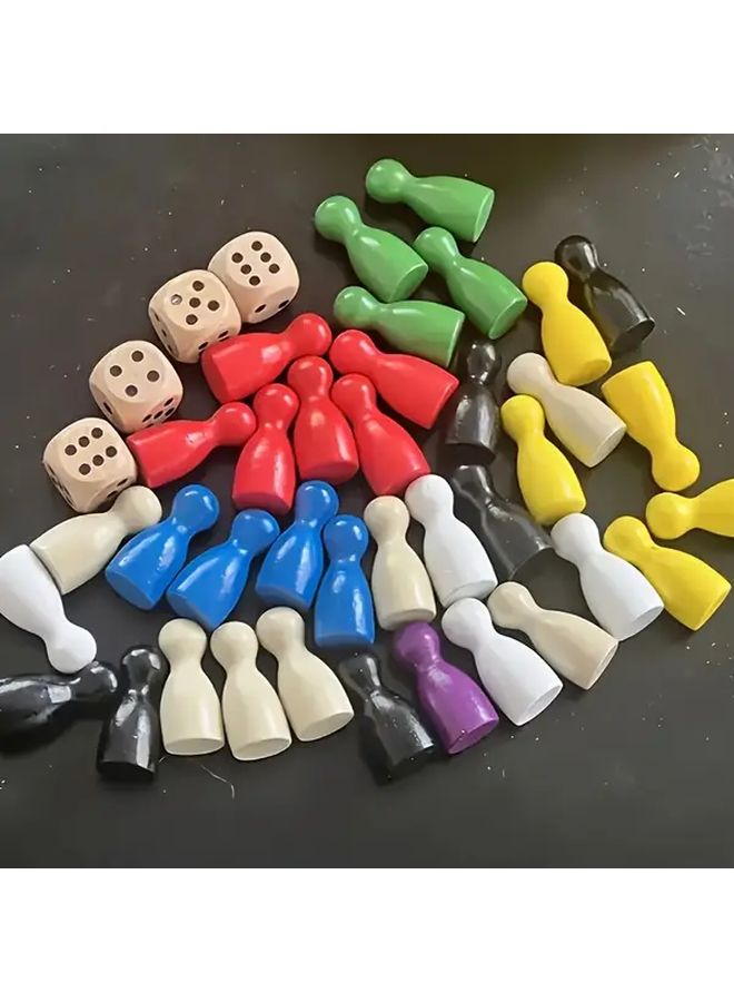 64pcs Colorful Wooden Chess Pieces and Dice for Board Game Fun Family Party - Image 3
