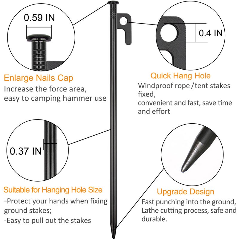 RIY 8 Pack Tent Stakes Heavy Duty 12 inch Steel Tent Pegs for Camping Unbreakable and Inflexible - Image 4