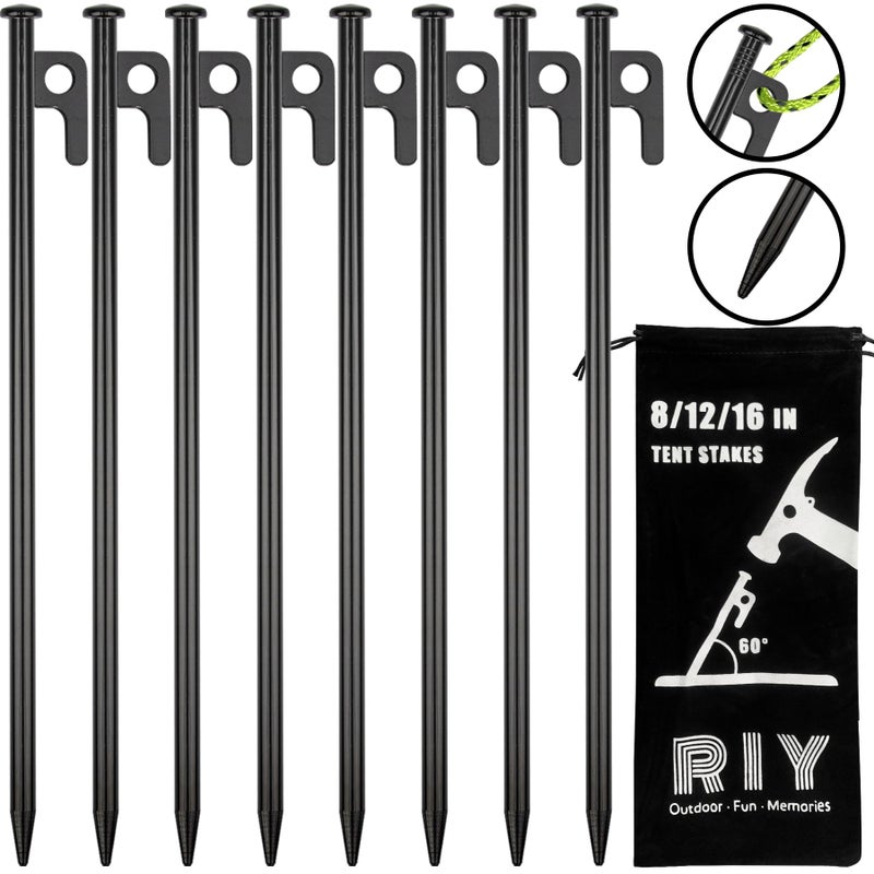RIY 8 Pack Tent Stakes Heavy Duty 12 inch Steel Tent Pegs for Camping Unbreakable and Inflexible - Image 1
