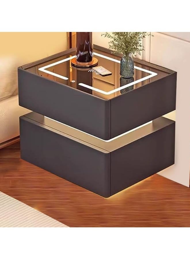 كيكي طاولة جانبية بجانب السرير مع مرآة LED وإضاءة مستشعر وشحن لاسلكي ومكبر صوت BT مقاس 40 سم - Image 1