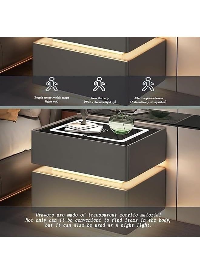 كيكي طاولة جانبية بجانب السرير مع مرآة LED وإضاءة مستشعر وشحن لاسلكي ومكبر صوت BT مقاس 40 سم - Image 3