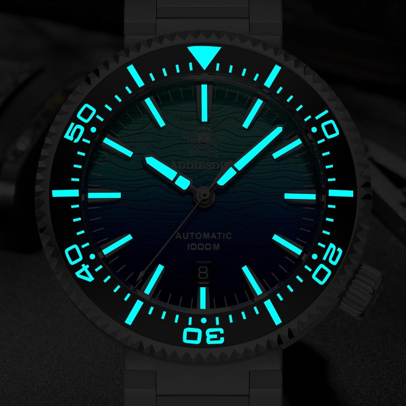 ADDIESDIVE Diver Automatic Watch 1000 M Waterproof 8215 Mechanical Movement Ceramic Bezel Luminous Dive Watches for Men Blue Gradient Dial - Image 5
