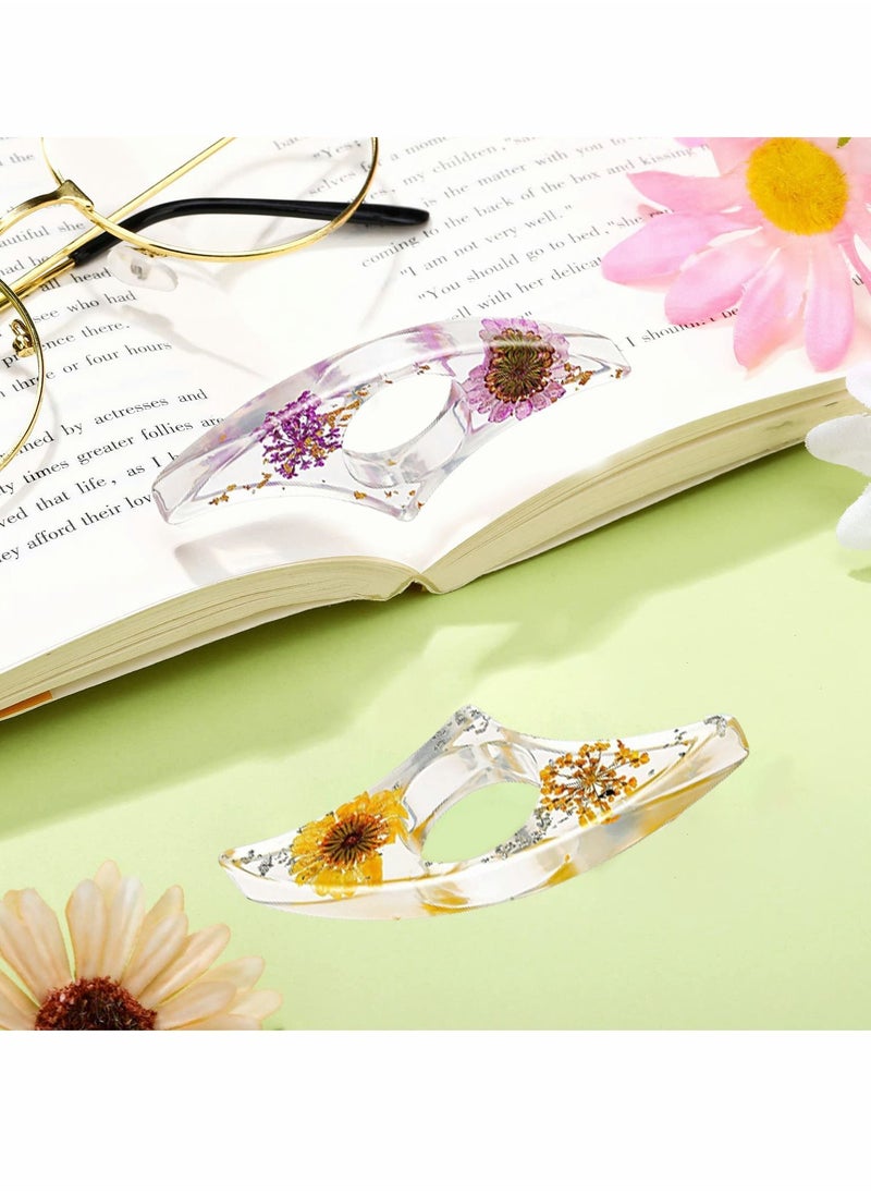 Y&D Thumb Ring Page Holder, Dried Flower Resin Transparent Handmade Scalloped Bookmarks, Personalized Reading Accessories for Lovers Teacher Chef (2 Pieces)  - Image 3